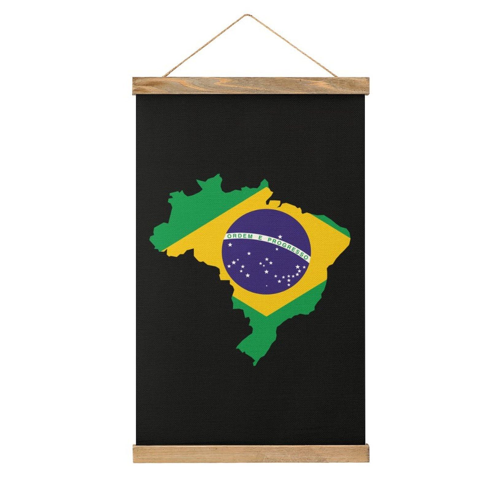 CGSBNGHA Brazil Flag Map Wall Art Prints Linen Hanging Painting Scroll Paintings Pictures Decor for Home