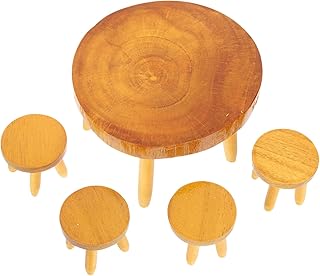Toddmomy 1 Conjunto De Mesa E Cadeiras De Casa De Boneca Mini Brinquedo De Casa De Boneca Conjunto De Mesa De Boneca Para Crianças Cadeira De Casa De Boneca Em Miniatura Mesa De Madeira