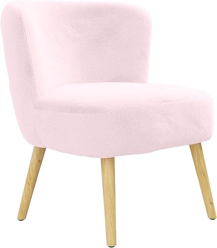 DHP Easton - Silla decorativa de piel sintética para niños con patas de madera natural, color rosa