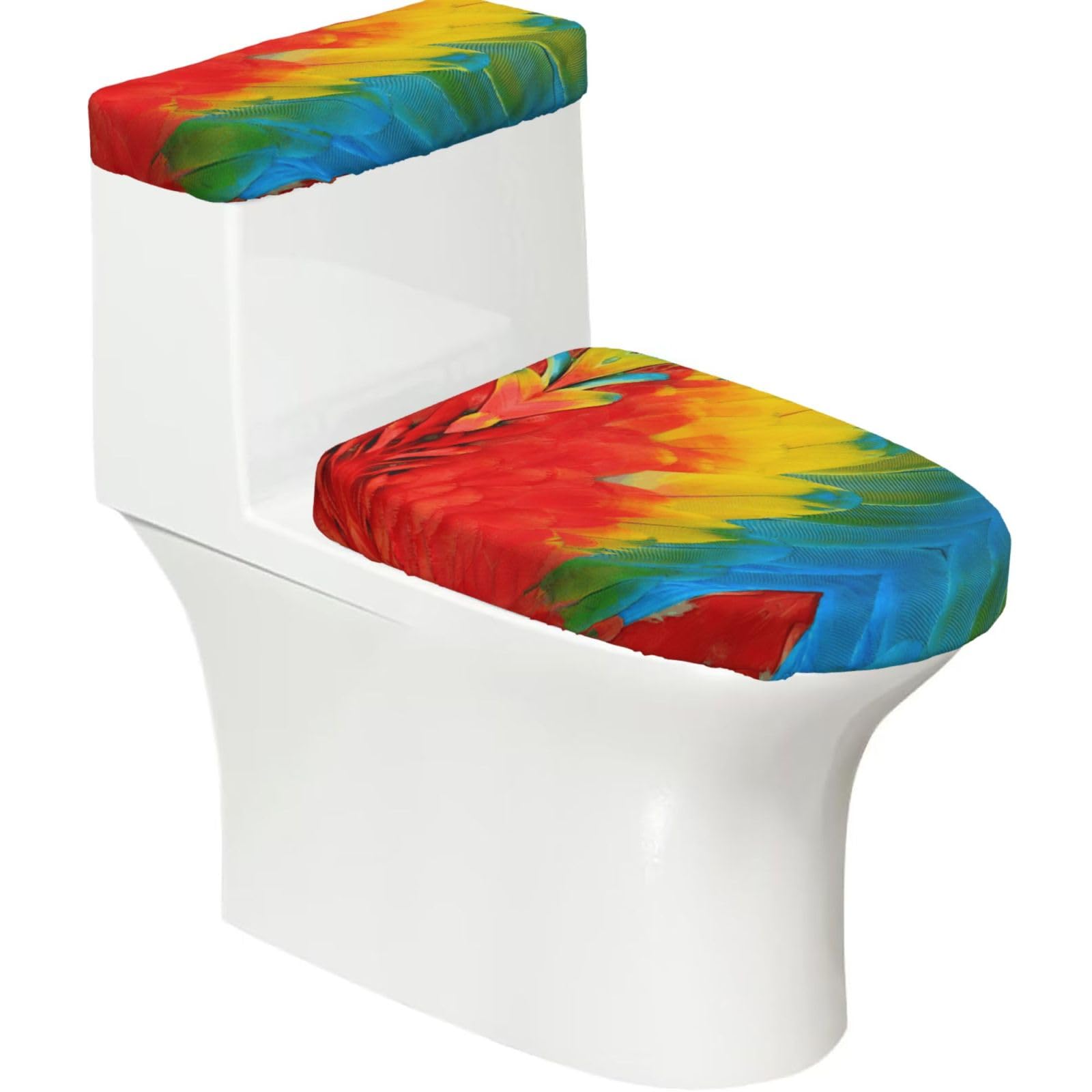 Fantastic Parrot Feather Print Bathroom Decor Toilet Lid Cover And Tank Covers, Restroom Accessories Fits Most Round