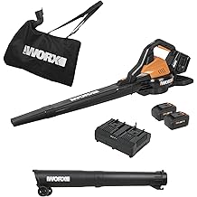 WORX Cordless Leaf Blower, 3 in 1 Blowers for Lawn Care with Leaf Vacuum &amp; Leaf Mulcher, Electric Blower with Brushless Motor &amp; 2 Speed Control, 2 &times; 4.0 Ah Batteries &amp; Charger Included, WG583