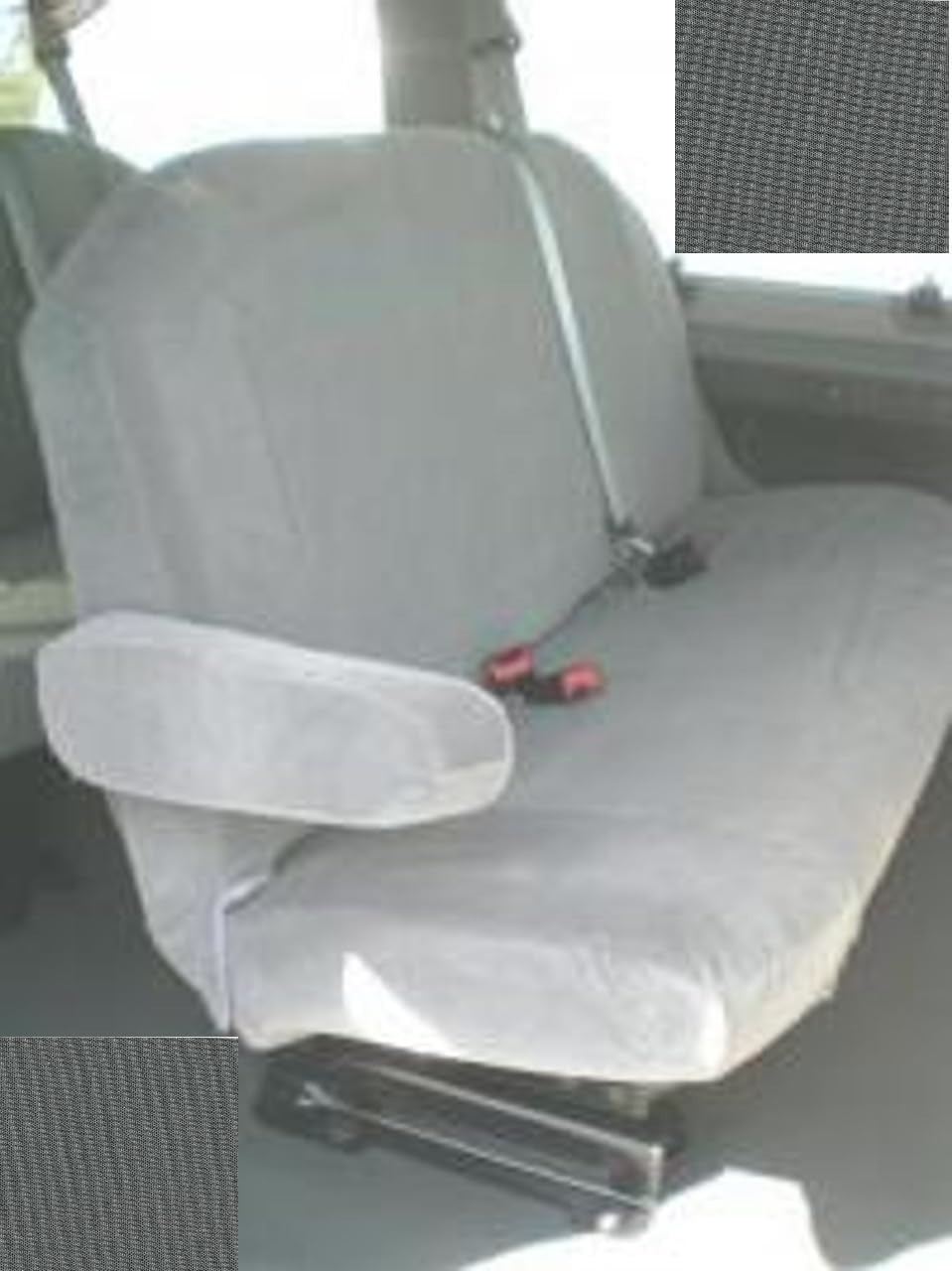 Durafit Seat Covers, F467-X7 - Exact Fit to 2009-2018 Ford E150-E550 Van Middle 3 Passenger Bench Seat with Armrest Made in Gray Twill