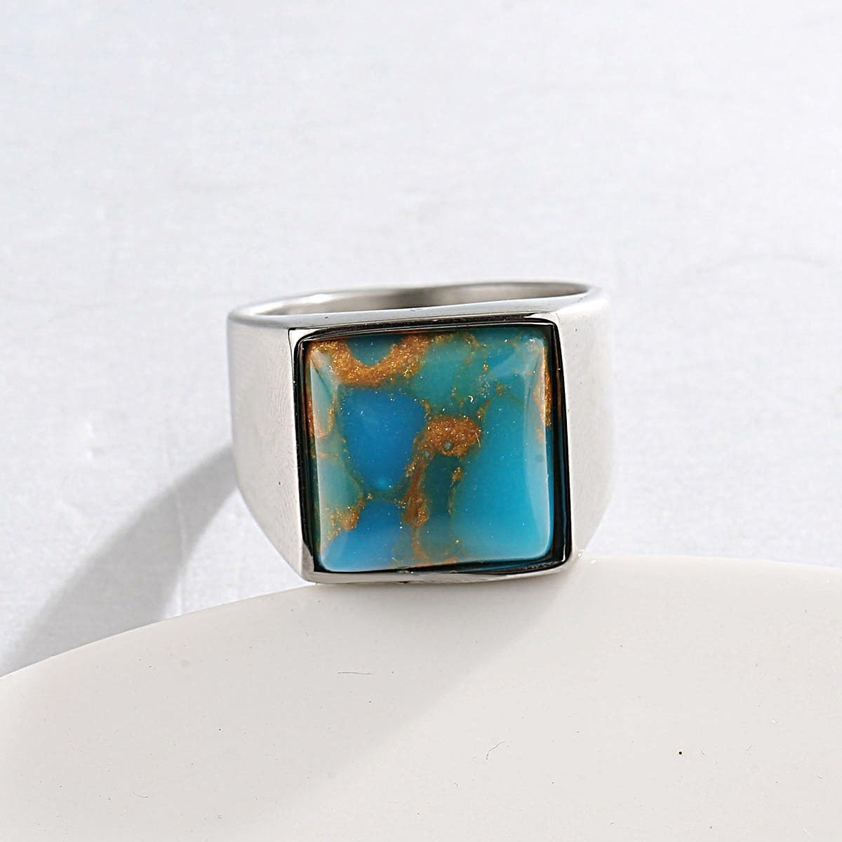 Stainless Steel Square Black Onyx Ring for Men,Green/Blue Turquoise Ring for Men,Size 7-13 - Image 5