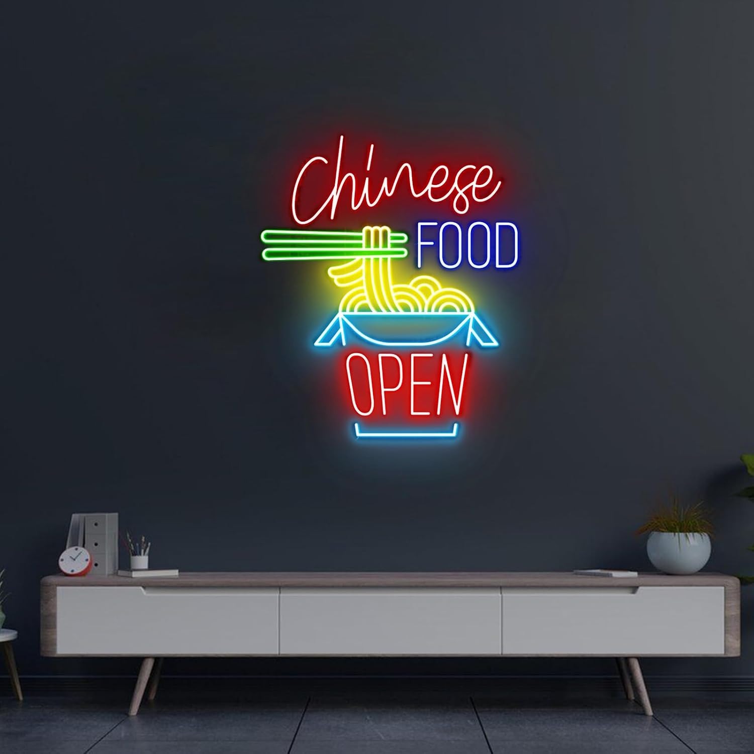 Chinese Food Open Neon Sign 20inches Led Asian Food Business Neon Light Up Signs Wall Decor for Chinese Restaurant Decorations