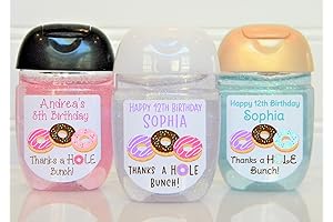 Personalized Donut Theme Birthday Party Favor Hand Sanitizer Labels