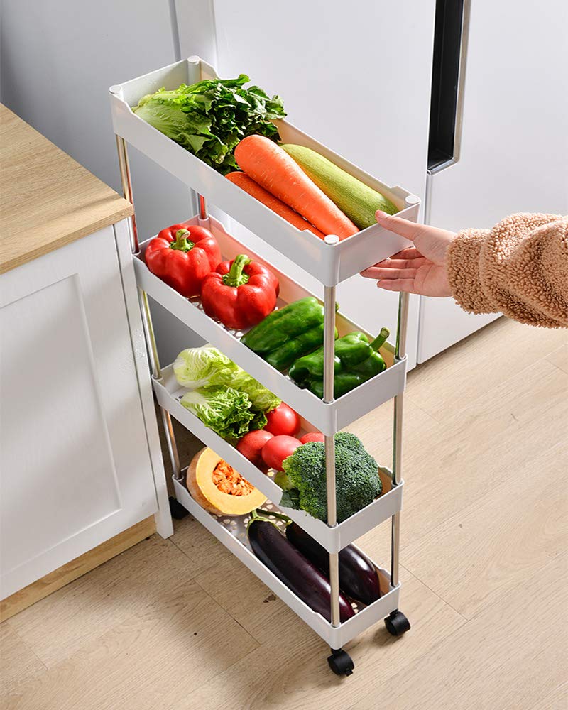 Slim 4 Tier Storage Cart Mobile Shelving Unit Organizer Slide Out
