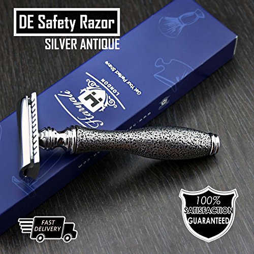 Classic DE Safety Razor with Silver Antique Inspired Handle for a Retro Shave Look (No Blades Included) > Perfect for Wet Shaving