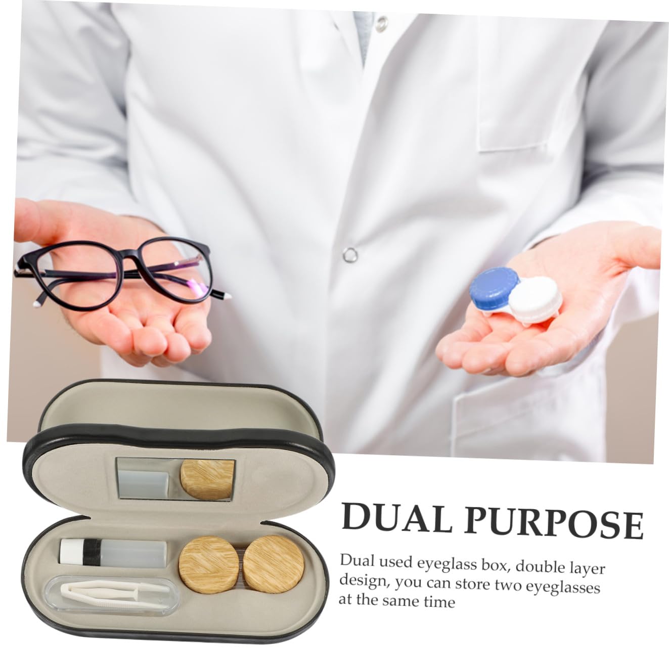 Healeved Custodia Portaocchiali Doppia in Pelle Pu, Organizer da Viaggio Multifunzionale per Occhiali da Sole da Vista, Scatola Portatile Protettiva per Uso Esterno Quotidiano