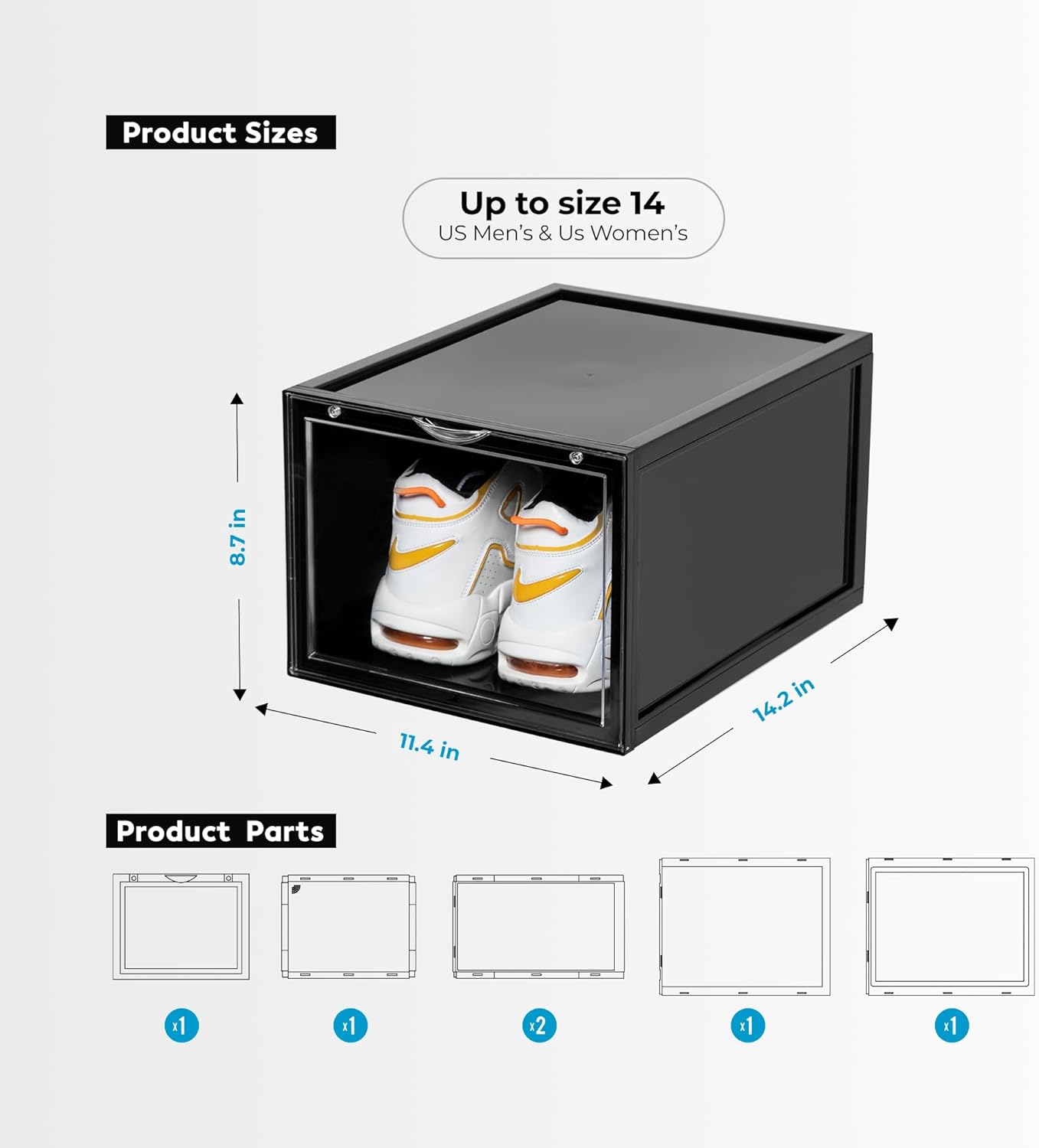 SPACECRAFTERS® Shoe Boxes Clear Plastic Stackable with Magnetic Door, Foldable Shoe Organizer, Shoe Storage Organizer with Lid, Clear Shoe Storage Boxes Stackable, Sneaker Storage, Shoe Boxes, 12 Pack