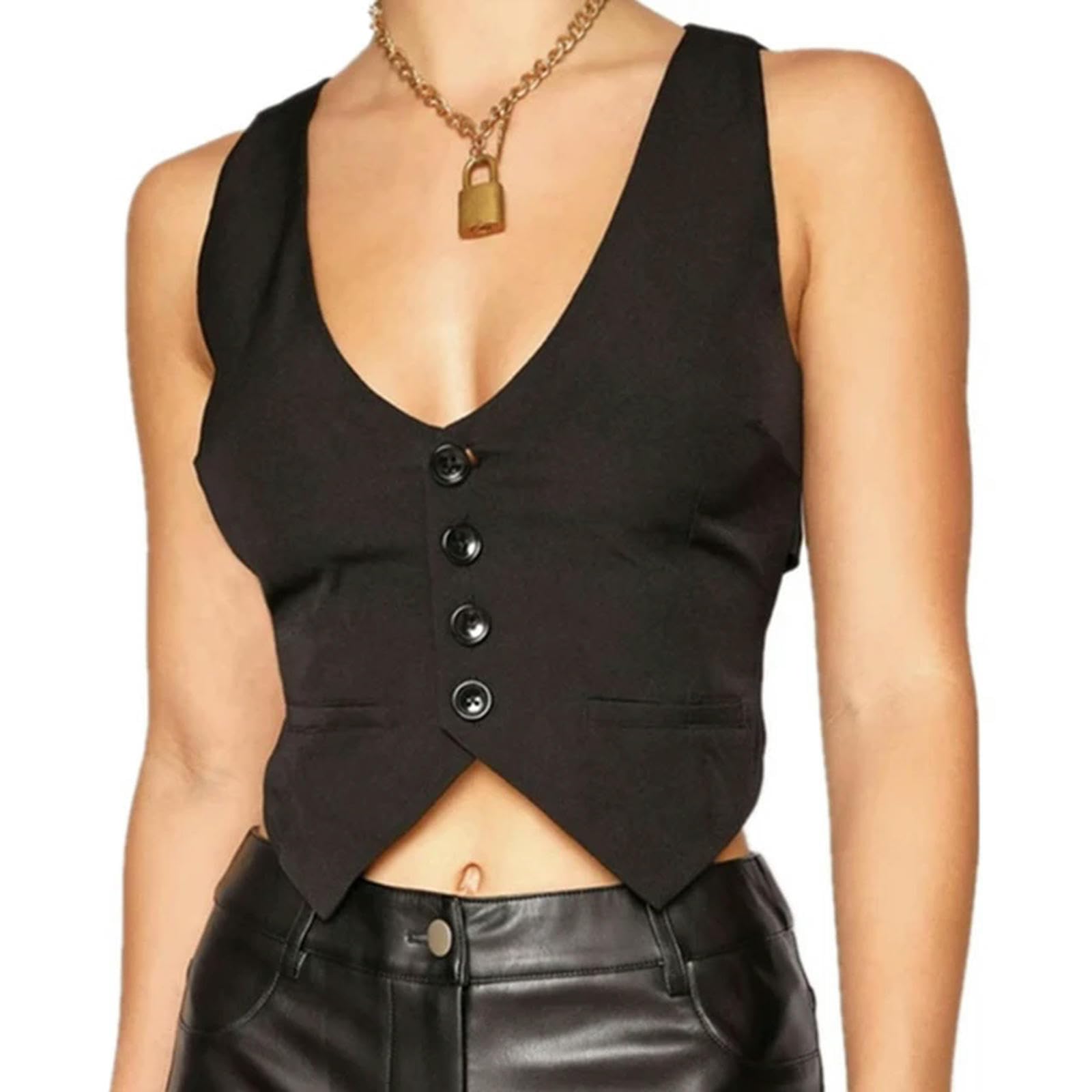 Débardeur col en V sans manches femme pour styliser facilement un look vintage
