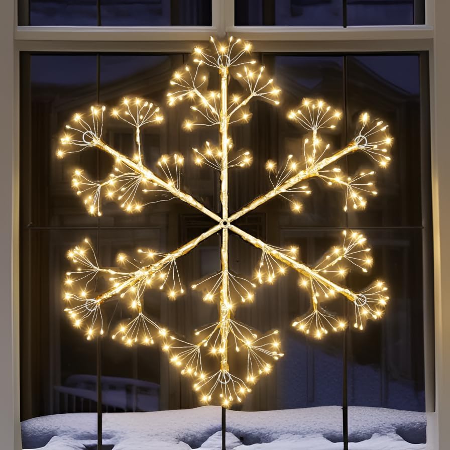 24インチ 300 LED クリスマス スノーフレーク ライト 吊り下げ式 屋外 ライトアップ スノーフレーク 8つのモードタイマー