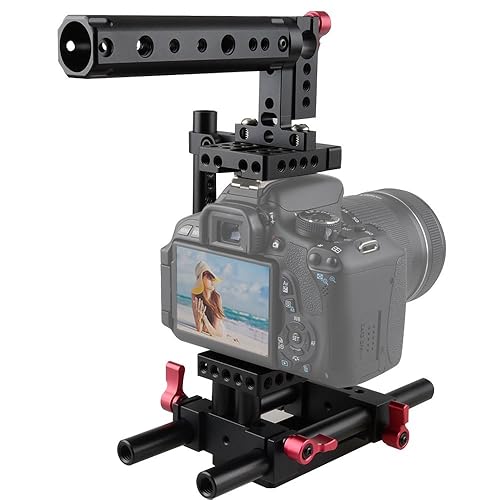 Miniatura 9 de CAMVATE Placa de montaje de trípode con mango superior para cámara compatible con Sony Panasonnic (rojo) - 1386