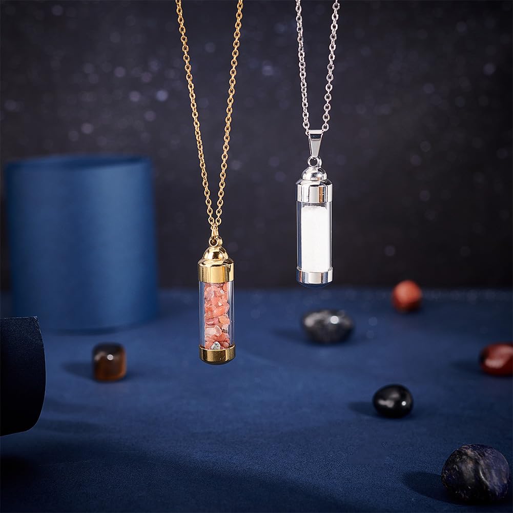 Collier Pendentif Fiole à Parfum Pour Femme - Argenté, Acier Au Titane Vernis, Bijou Unique, Neuf