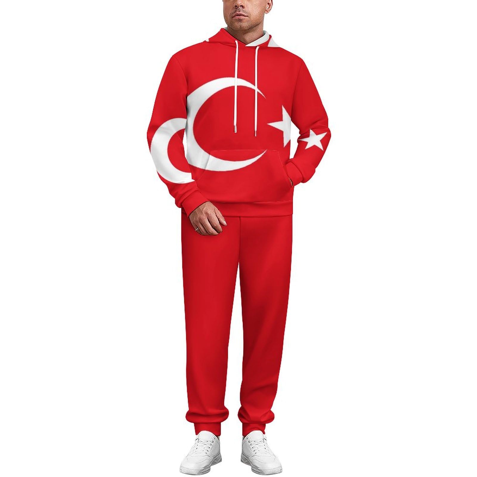 Tenue Deux Pièces Pour Hommes Et Femmes Avec Imprimé Drapeau Turc Sweat À Capuche À Manches Longues Pull-Over Et Pantalon Long Survêtement Unisexe Ensemble Complet De Jogging Et De Détente