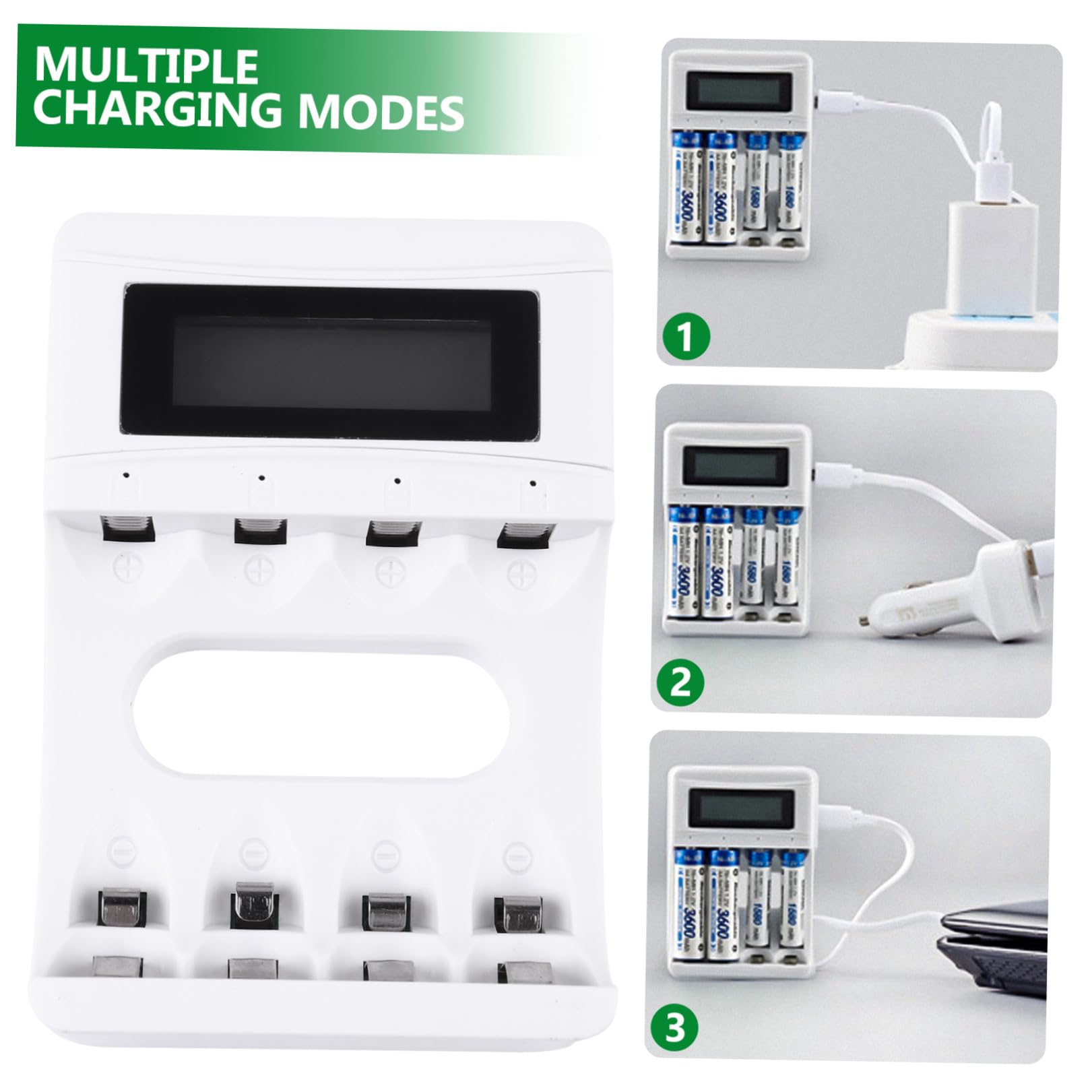 Hemobllo 3pezzi Caricabatterie Usb Per Batterie Ricaricabili Con Display Lcd Caricatore Slot Per Pile Sicurezza e Funzionalità Avanzate Compatibile Con Vari Tipi Di Batterie Ricaricabili