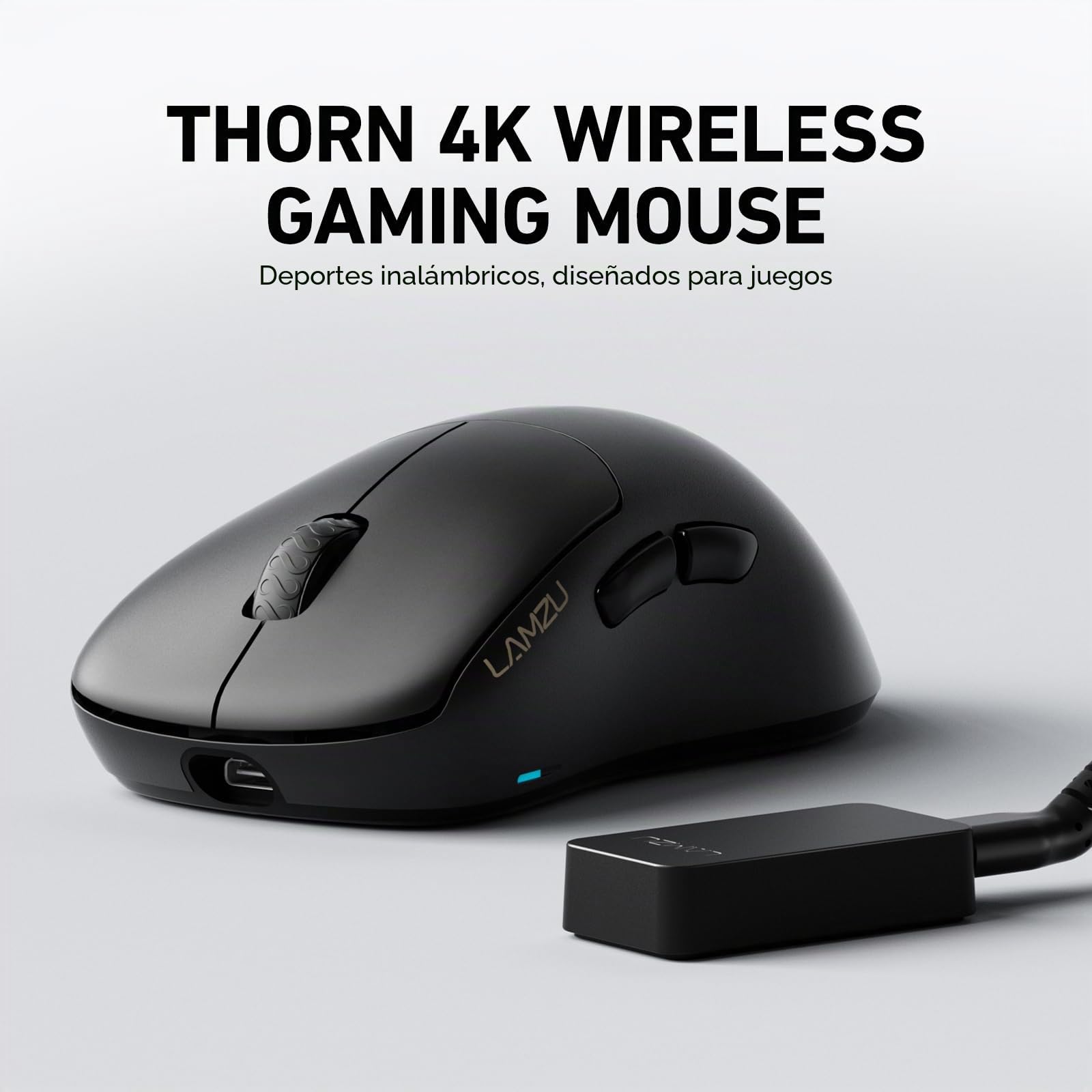 Lamzu Thorn - Ratón inalámbrico 4K para juegos, ultraligero de 52 g, 26000 DPI, ergonómico, interruptor óptico, codificador TTC plateado, sensor PAW3395, MCU Nordic 52840, negro, dongle 4K incluido
