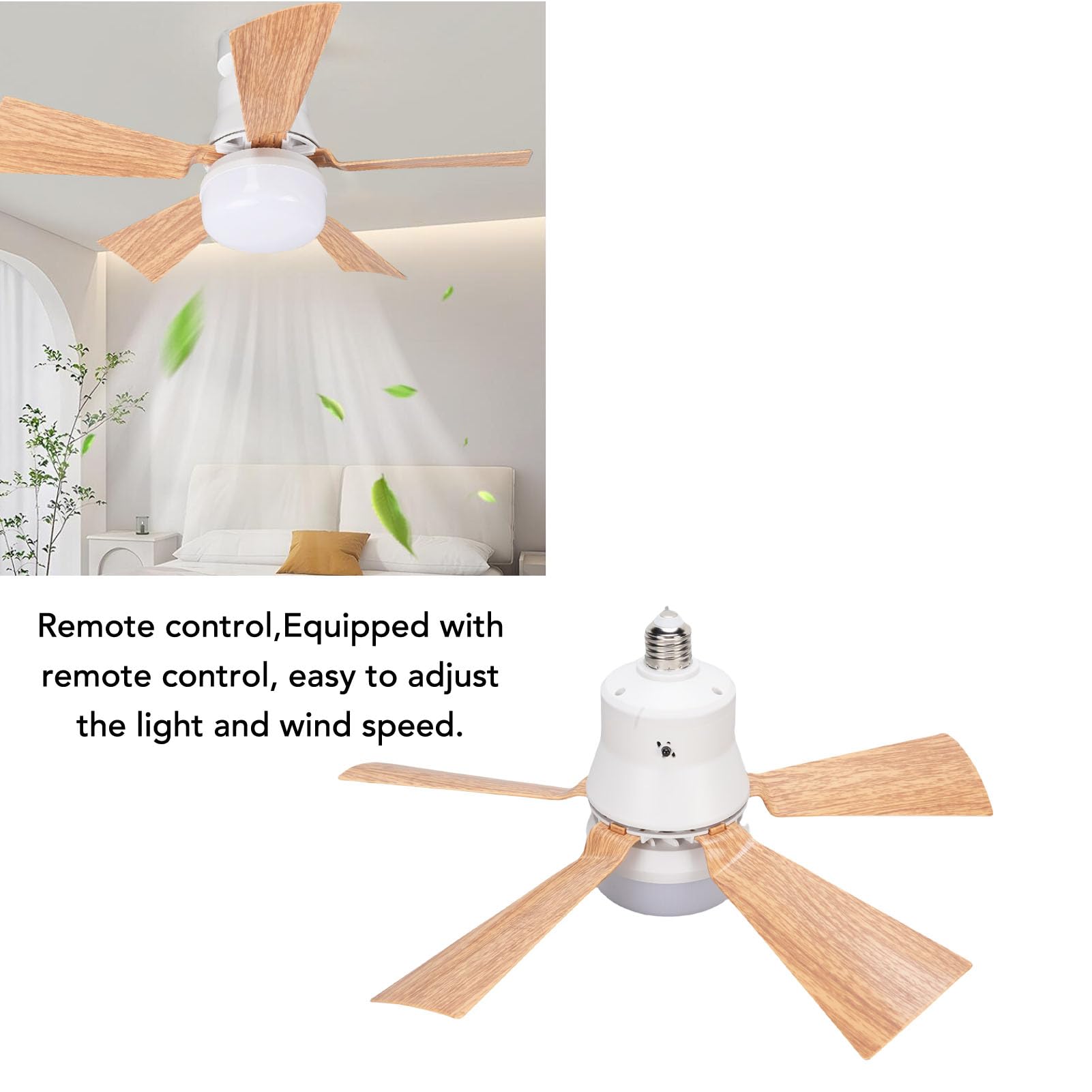 Tnfeeon Wentylator Sufitowy z Lekkim, Zdalnym ściemniacznym E26 E27 LED LED WANSTING Sufit z łokciami Drewna do Sypialni Mieszkalne Ganek Pralnia (L 40W)