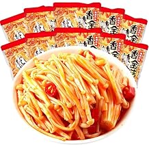 Fresh spicy golden enoki mushroom,Delicious Vegetable Snacks,Mala latiao,Instant snacks,Chinese Special Pickles,Spicy Dishes,red oil enoki mushroom,Snack Foods,Snack Gifts 5 packs