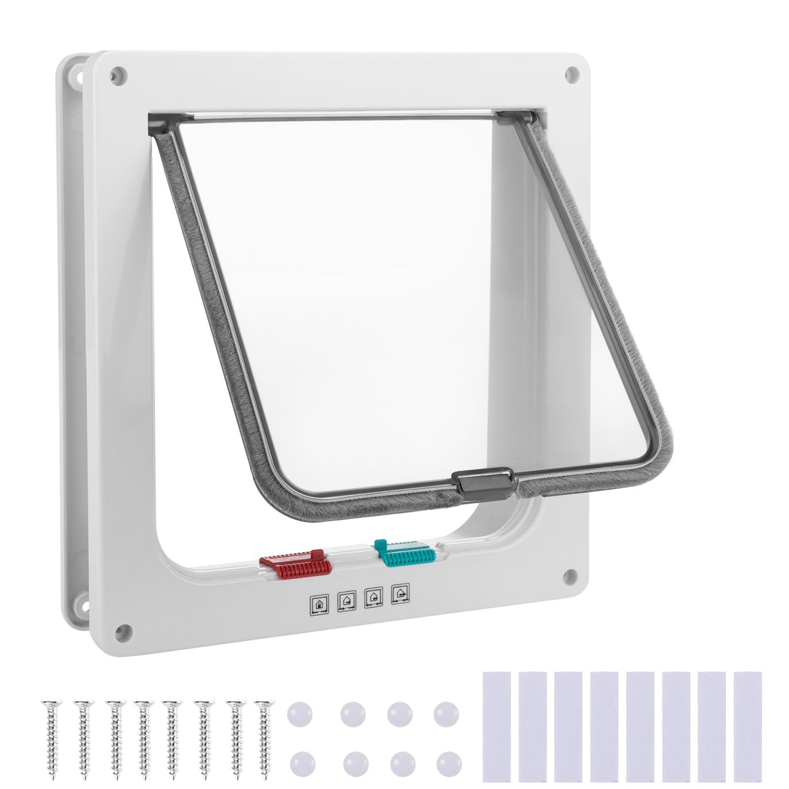 AUNHOKE X Large Cat Door,Cat Flap Door Safety Silent Pet Door with 4 Way Lock,Weatherproof & Easy Installation Cat Door for Cats, Pet Flap for Interior Exterior Door,Window,Wall (White)