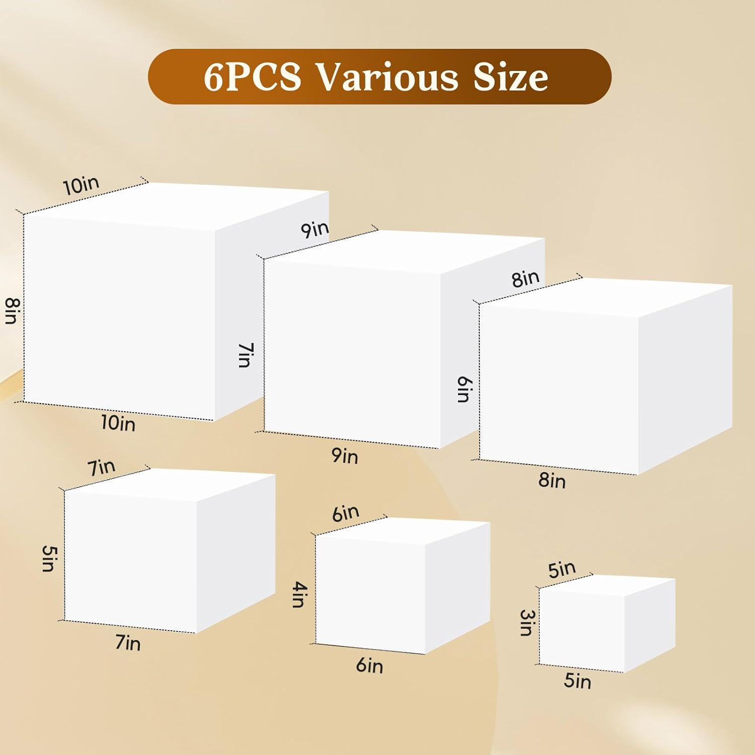 6pcs Buffet Risers,Dessert Table Display Set,White Buffet Risers,Acrylic Boxes For Display White,Dessert Table Display Set,Cube Boxes Nesting Risers,Big Size(10"-9"-8"-7"-6"-5")