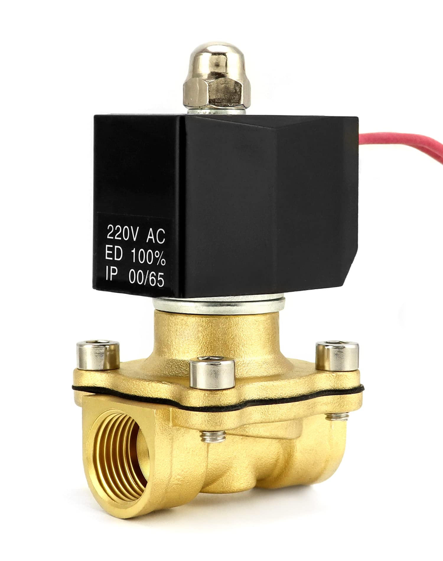 QWORK® Magnetventil 220V, 1/2''G, Messing, für Wasser Luft Gas Öl, DN15