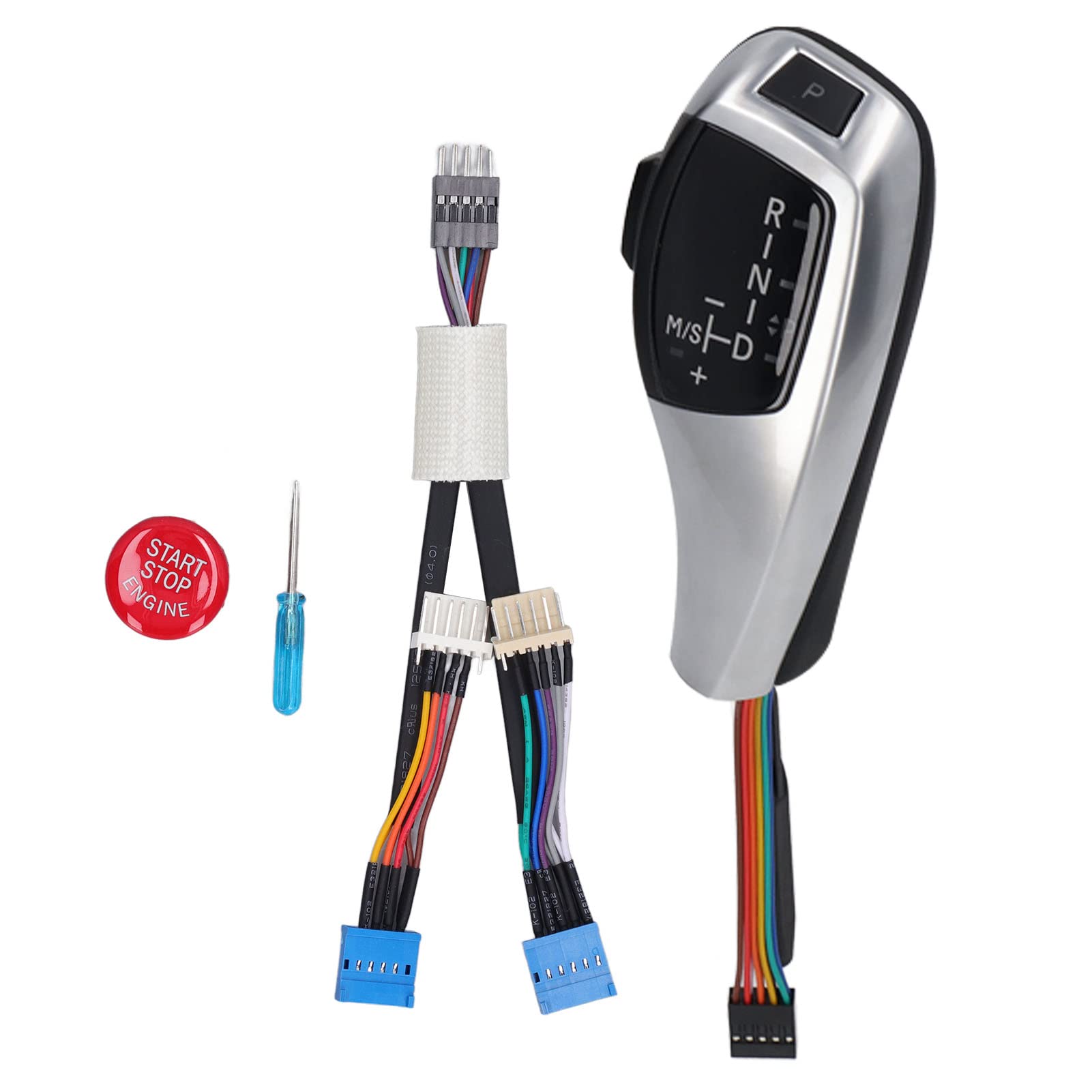 Automatyczna gałka zmiany biegów LED do X3 E83 2004-2010, lewy napęd z czerwonym, luksusowy zamiennik (elektrosrebra)