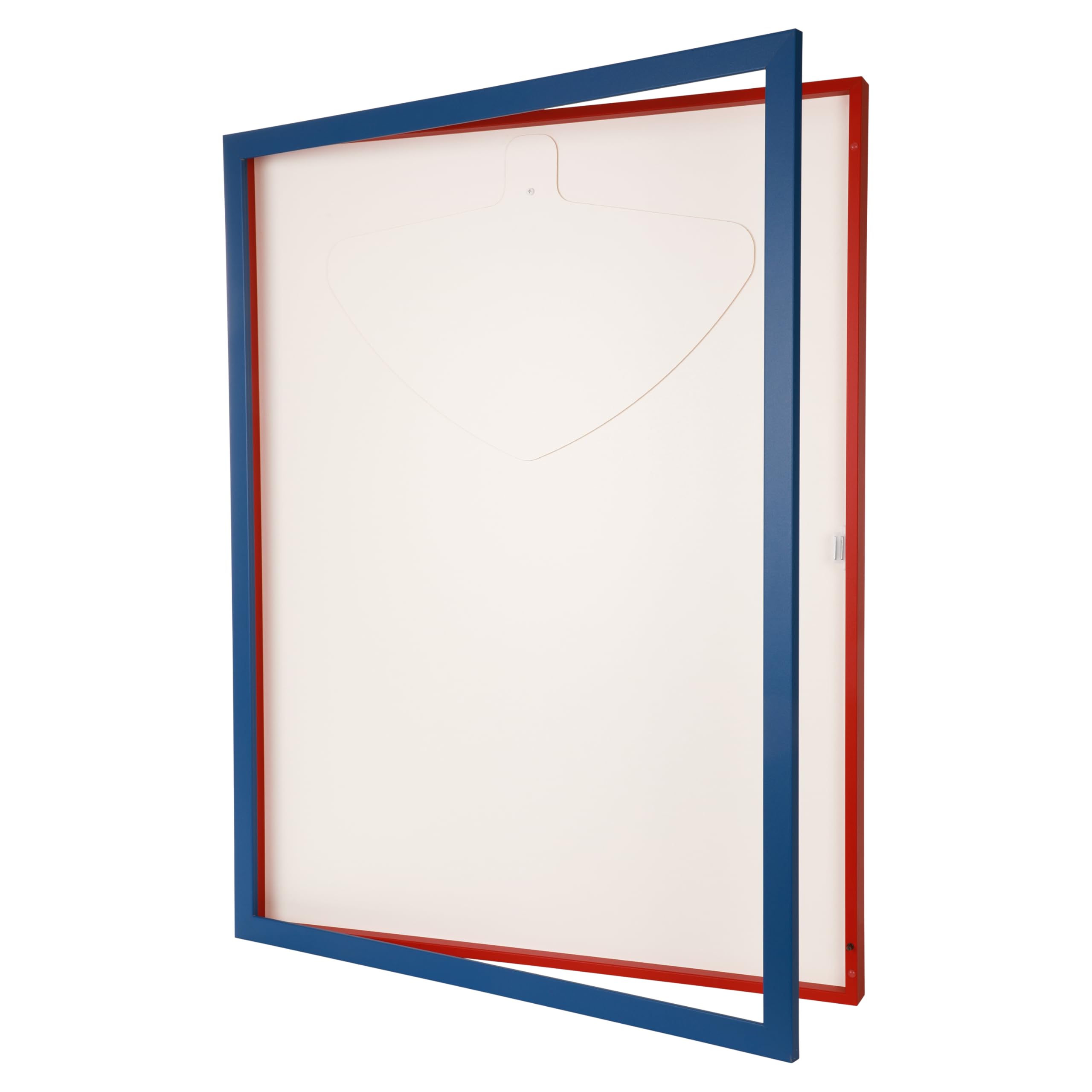 Trikotrahmen mit Drehtür in Vereinsfarben|Farbe: Blau-Rot|Rückwand weiß|UV-Schutz Kunstglas|MDF Rahmen|Magnetverschluss|für Fußballtrikots & Fanartikel
