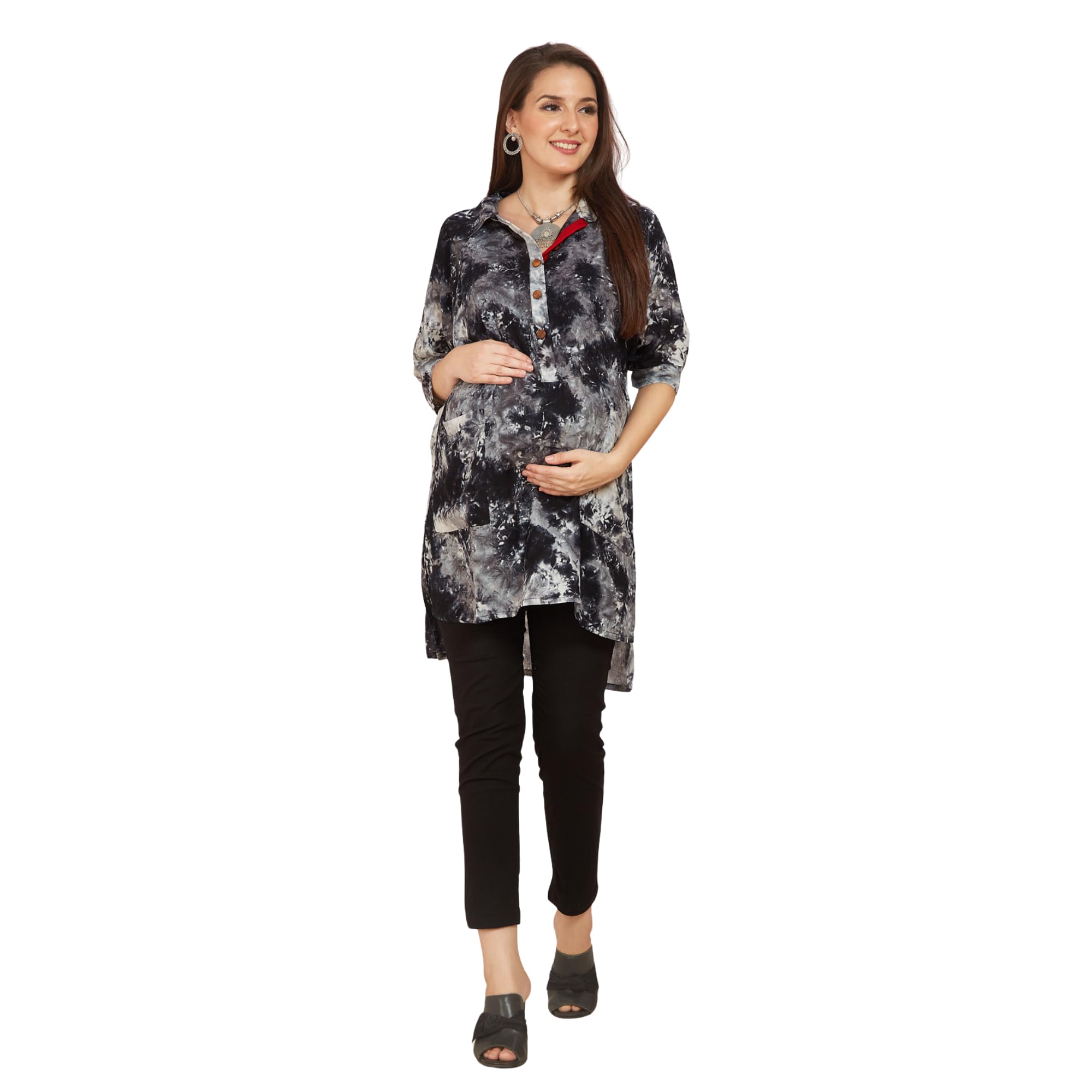 Black White Rayon Maternity Shirt-picture-47