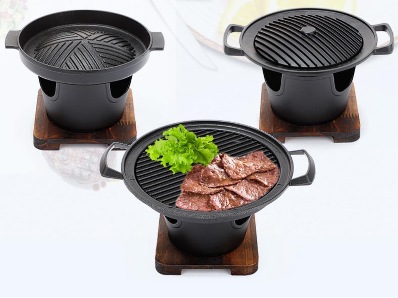 一人用ミニノンスティック家用バーベキューグリル ポータブル丸型アルコールストーブ BBQ用具 (b)