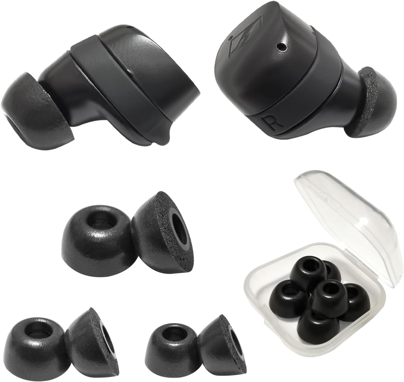Memory Foam Ear Tips for Sennheiser Momentum 4 & 3 TWS - 3 Pairs Replacement Earbuds Tips, Fits in Case with Noise Isolating Comfort (S/M/L), Black