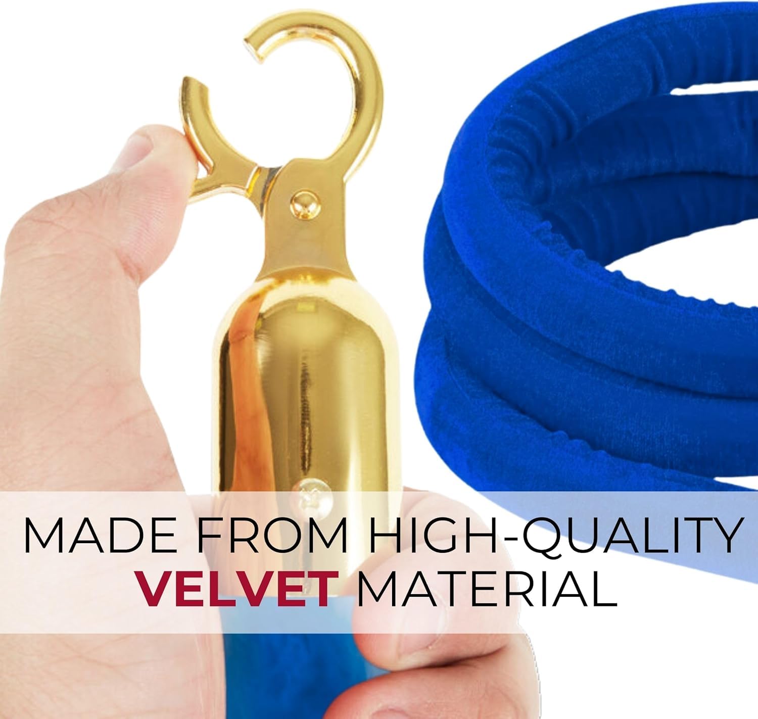 6PCS Blue Velvet Rope 5 Foot with Gold Hooks – Premium Stanchion Rope for Events and Crowd Control – Durable VIP Barrier for Queue Management and Decorative Use