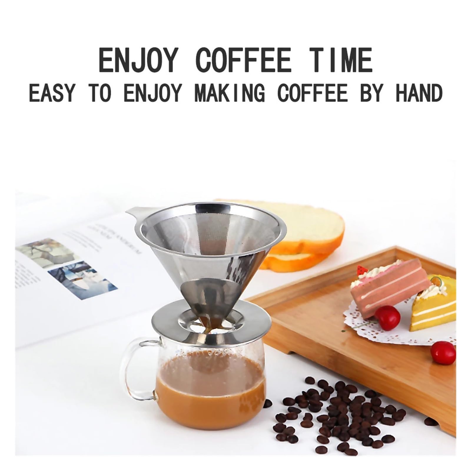 Filtro de café de Acero Inoxidable, Verter sobre Embudo, Goteo de Cerveza, té, Cesta de Malla metálica, Herramienta de Filtro de café Reutilizable, Utensilios de Cocina