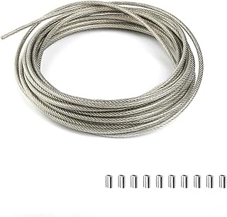 XMRISE Transparent Vinyl Coated 304 Stainless Steel Wire Rope Cable Line Length65.6FT/20m 17 Structure,Dia0.12inches/3mm