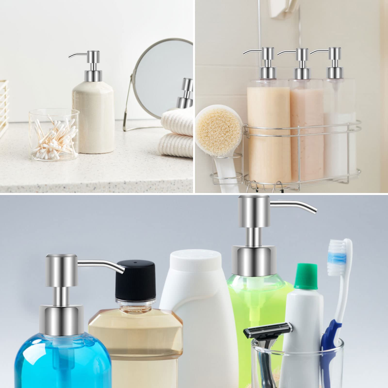 2 stuks zeepdispenser pompkop, roestvrij stalen pompkop fles reservepompkop soap dispenser pomp voor 28 mm schroefdraad fles (zilver