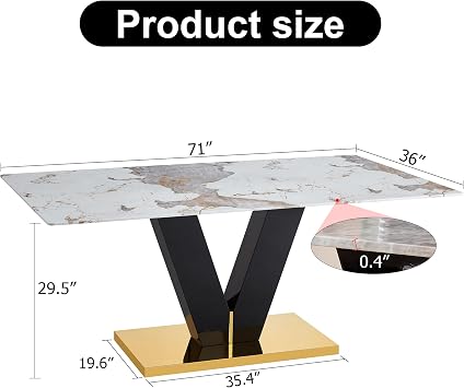 Glass Dining Table for 6-8,Modern Dining Room Table with 0.4'' Thick Tempered Glass Table Top and Stainless Steel Base,Gold Kitchen Table Ideal for Living Room Home Office