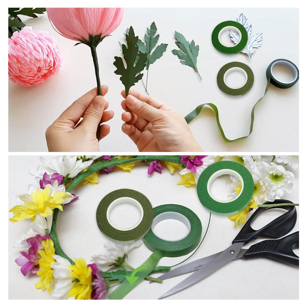 Nastro Fiorista Verde Guttaperca - 3 Rotoli Da 27m X 12mm Per Bouquet E Decorazioni Floreali - Foto 6