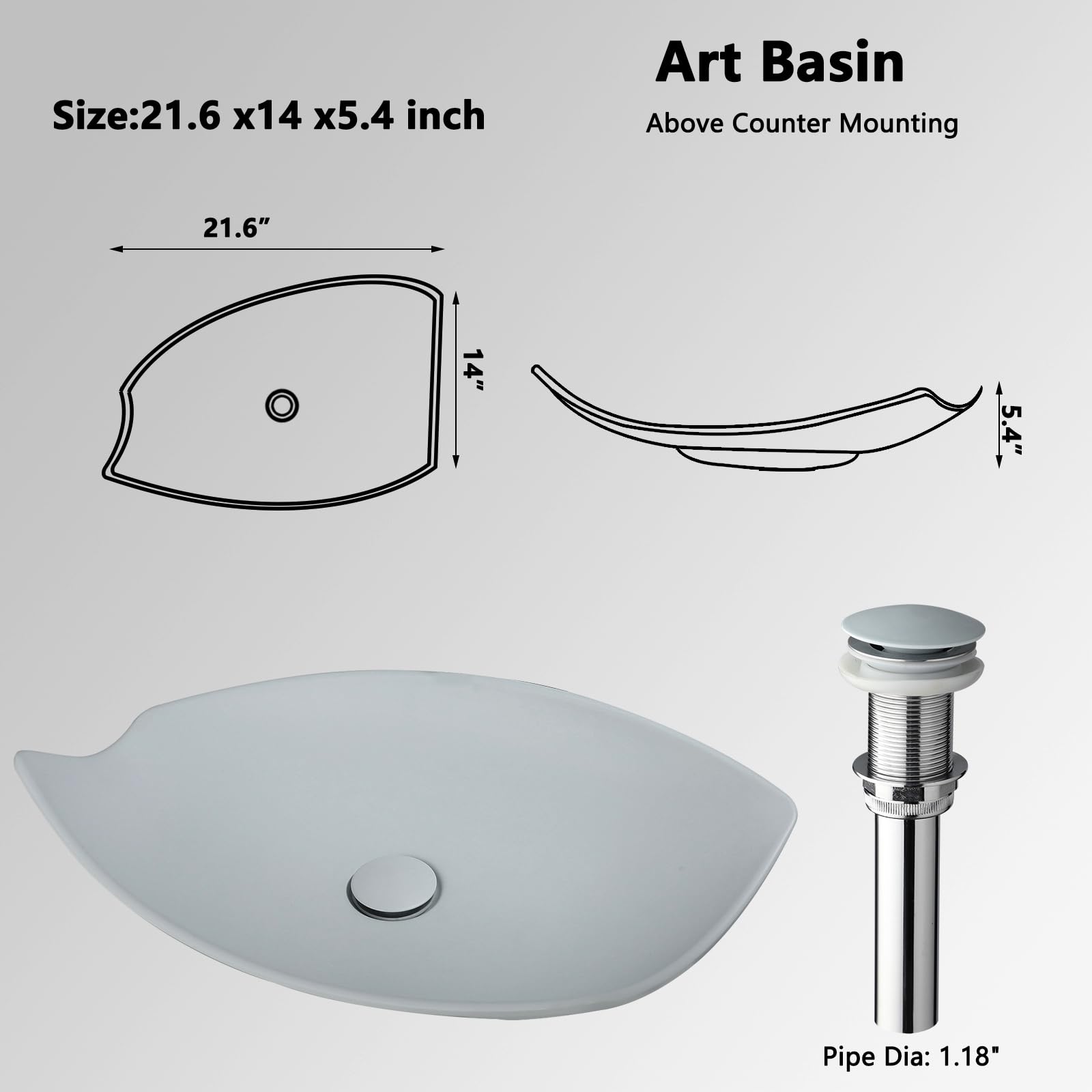 Lavello da bagno con scarico pop-up, 53,3 cm, in resina di pietra, lavabo sopra il bancone, moderno, irregolare, rettangolare (grigio)