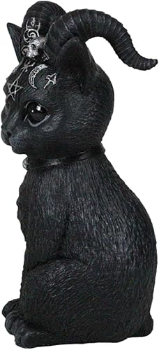 Miniatura 3 de Ebros Gift Gárgola Gárgola Gárgola gótica Baphomet con cuernos de cabra sabático, triple luna, pentagrama, cráneo, tatuaje, frente y cuello, 4.25