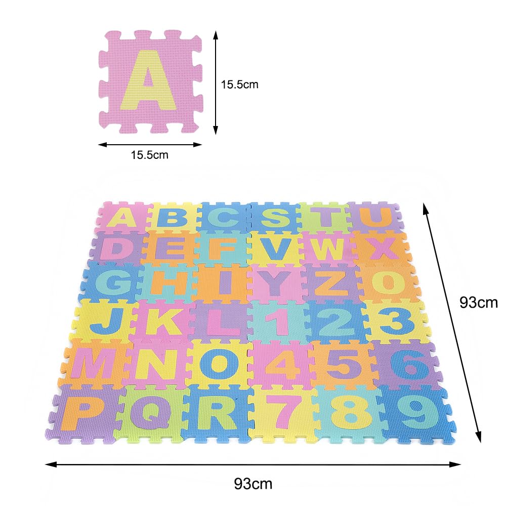 36 Pezzi Puzzle,Certificato CE,MulticoloreTappeto Gioco per Neonato in EVA Antiscivolo Non Tossico Puzzle con Lettere e Numeri