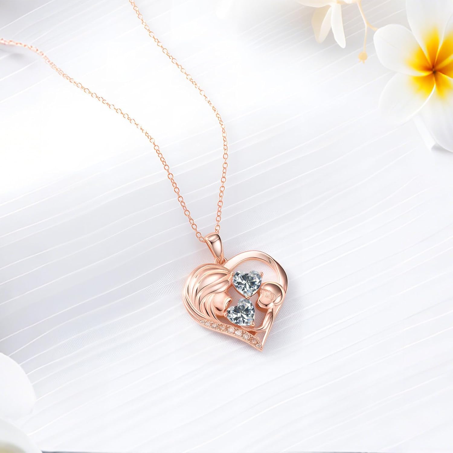 Mother Daughter Birthday Gifts for Her Women Rose Gold Plated Mom Heart Pendant with 12 Months Birthstone Necklace, Christmas Gifts for Mom Daughter, Birthday Mothers Day Gifts Anniversarry Jewelry for Wife Girlfriend Sister - Image 5