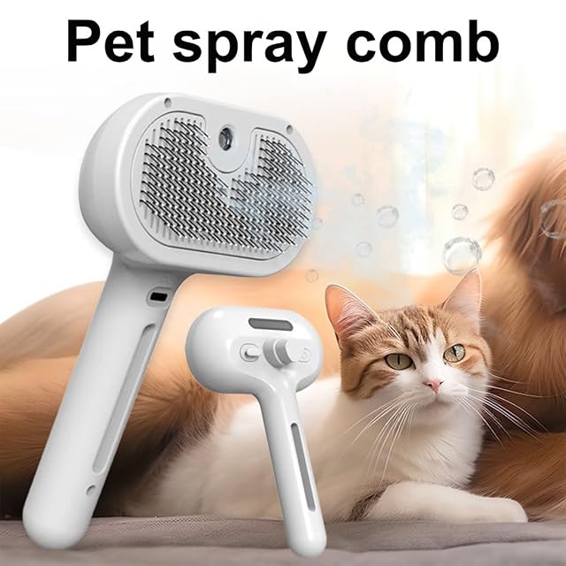 Foto 2 de 7 de Pet Grooming Brush, Steam Brush for Dogs, Pet Spray Hair Removal Comb, Grooming Vapor Comb (White)