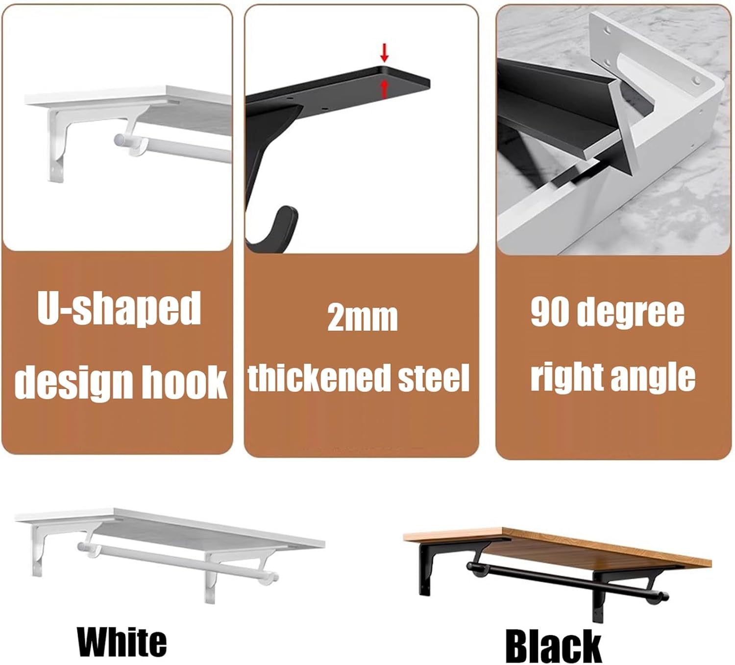 Heavy Duty Closet Shelf and Rod Brackets,Wall Mounted Shelf Supports,Clothes Hanger Pole Support,Closet Shelves Bracket with Rod Shelving Support(Black,290mm/11in)