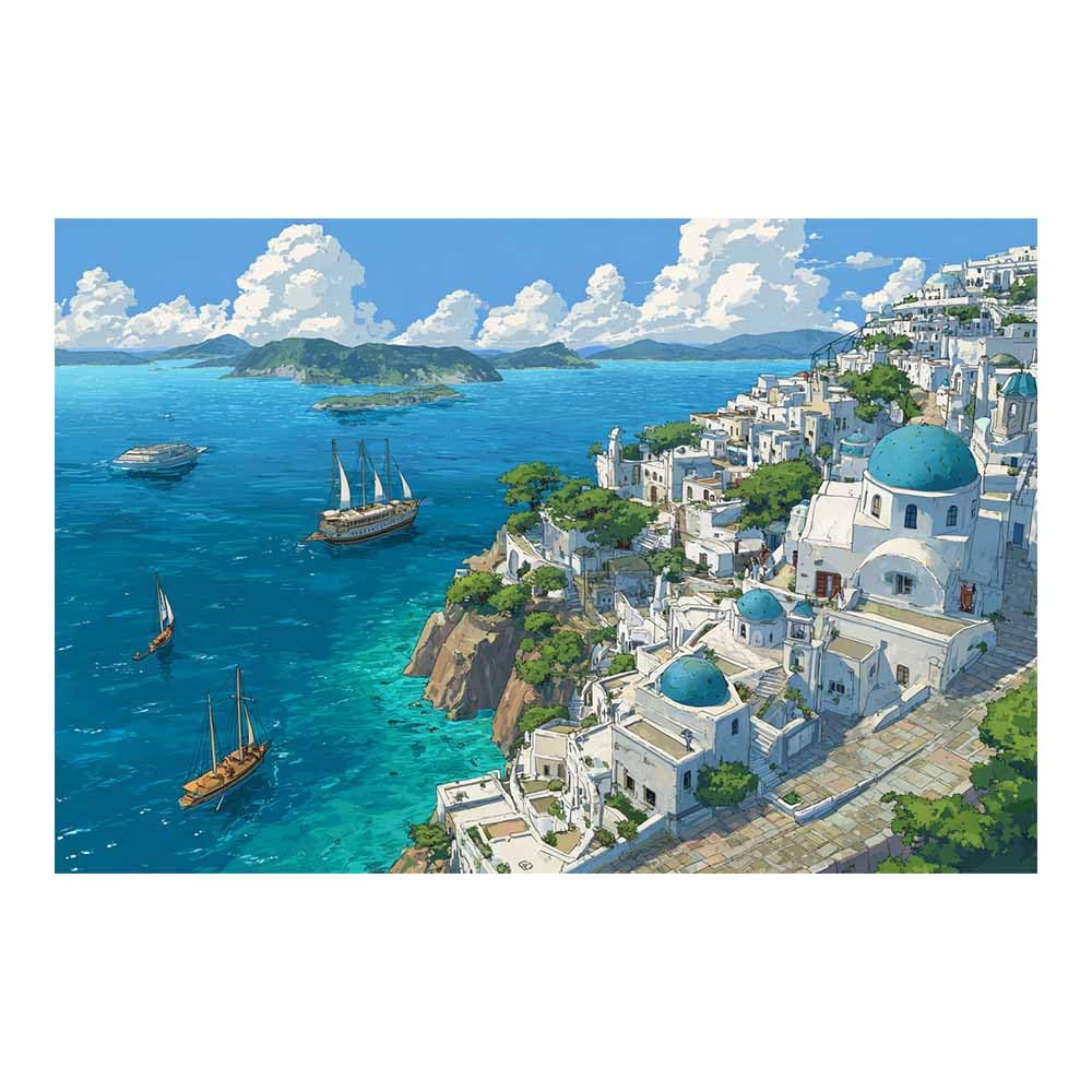 DMZPKZB Landscape Wall Art Santorini Coastsal Town Landscape Picture Artwork Prints,Vintage Poster Decor,For Living Room,Bedroom,kitchen,Office,Corridor(Multicolor)-50x70cm Unframed