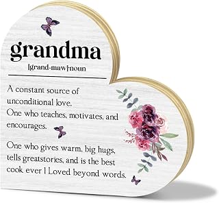 Grandma Gifts from Grandchildren Desk Decor Heart Keepsake, First Time Grandma Gifts, Thank You Gifts for Nana Grandma Grandmother Mimi Granny, Mothers Day Wood Sign for Home Bedroom Decoration -DL235