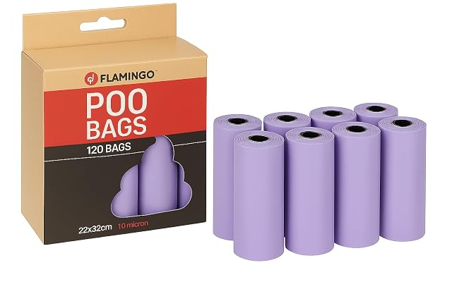 Bolsas caca perro - 120 unidades - biodegradables - resistentes y eficaces - púrpura pastel - Flamingo