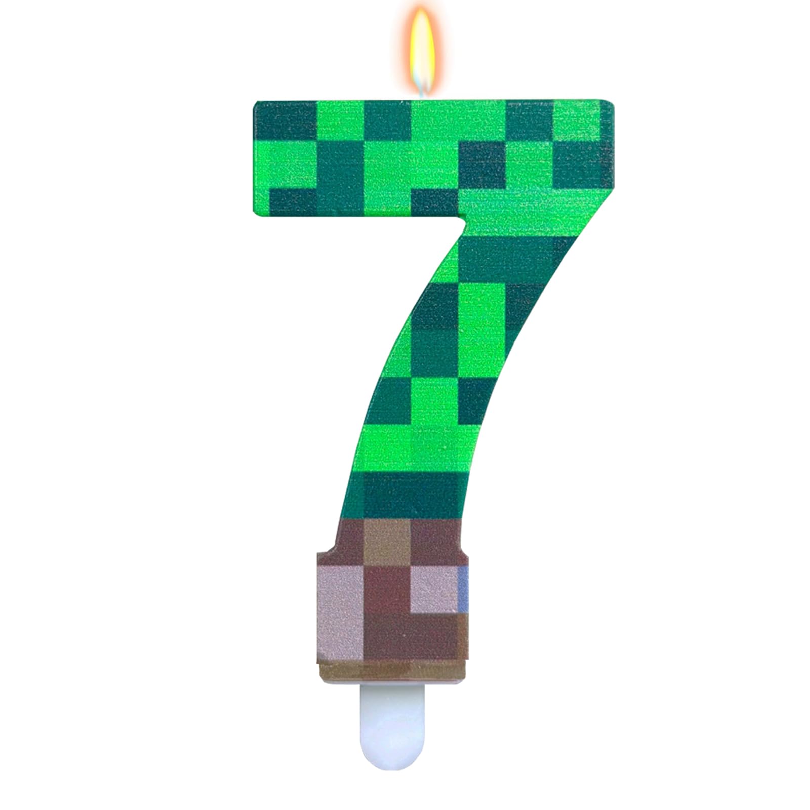 Bolosa Pixel 7th Birthday Cake Candle for Boys, Number 7 Candle for Gaming Theme Party Decorations, Large 9.5cm Green Pixelated Birthday Number 7 Candles for Video Game Cake Topper