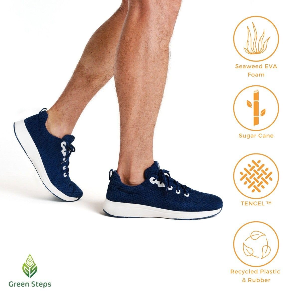 Green Steps Navy Arch Support buty sportowe na co dzień wykonane z trwałych materiałów. Wygodne i wspierające, aby pomóc złagodzić ból stóp. UK 5/EU 38