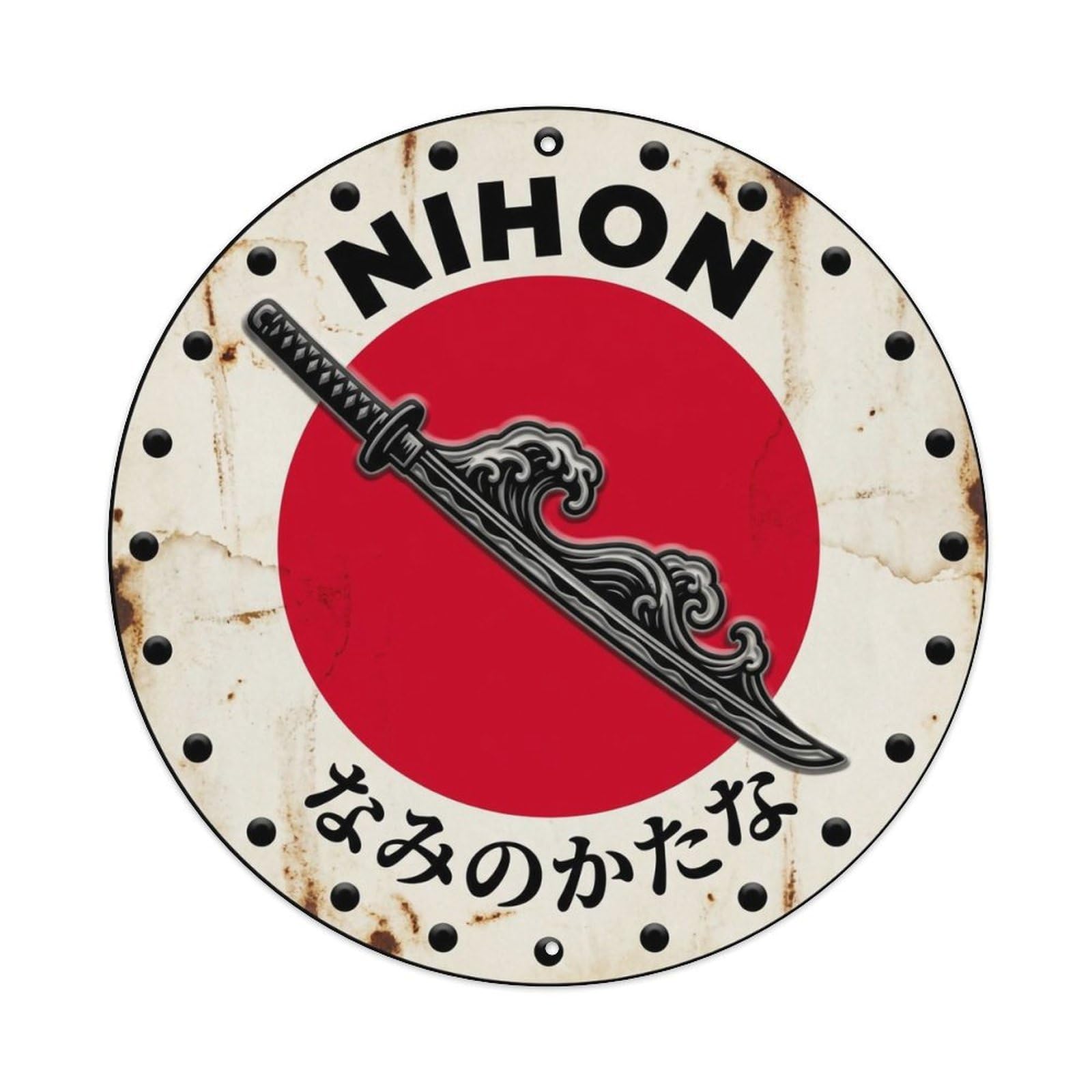 Wave Sword Nihon Blade Weapon Weathered Metal Tin Sign