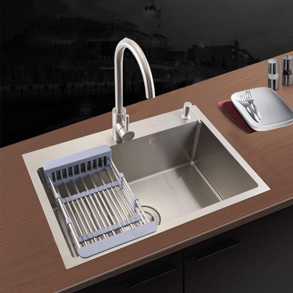 Conjunto Combinado de colador de Grifo de Fregadero de Cocina de Acero Inoxidable 304 Individual Cuadrado, con Kit Completo de plomería Escurridor de residuos Instalación empotrada de montaj