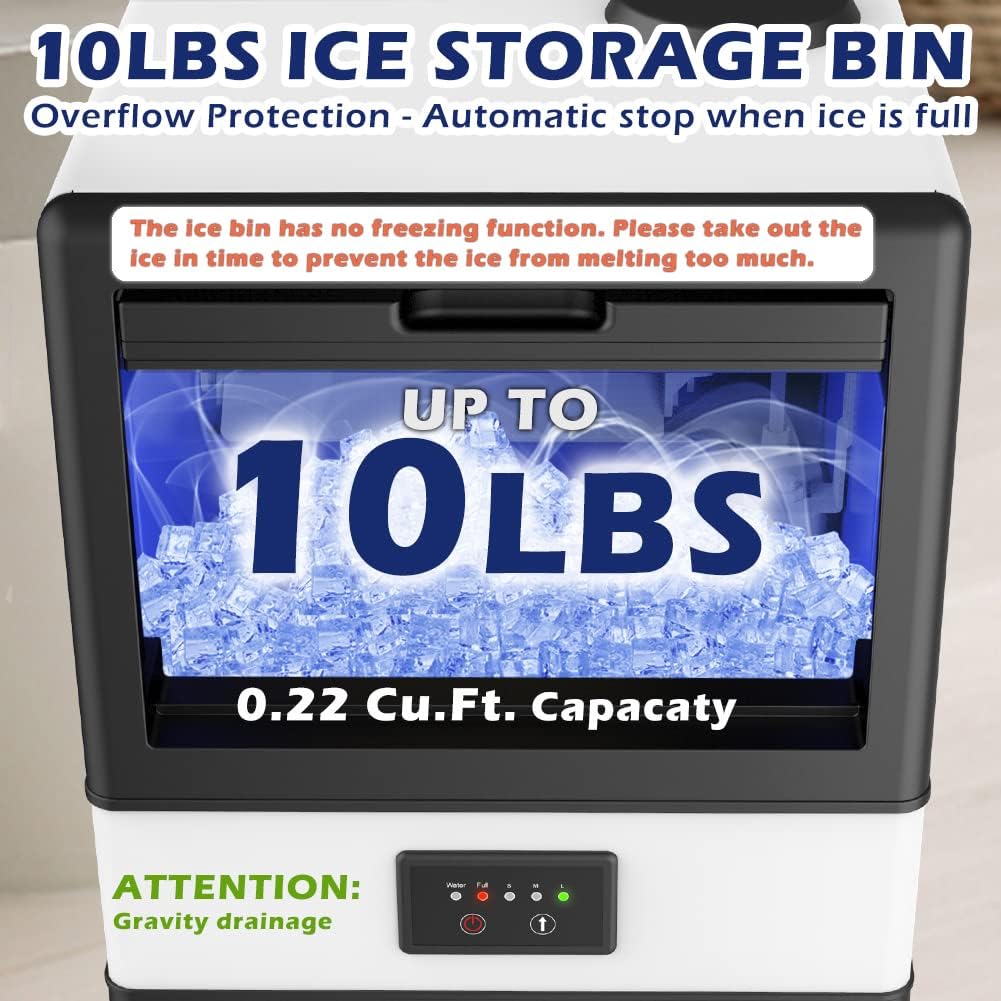 LifePlus Ice Maker 10LBS ice storage bin with overflow protection